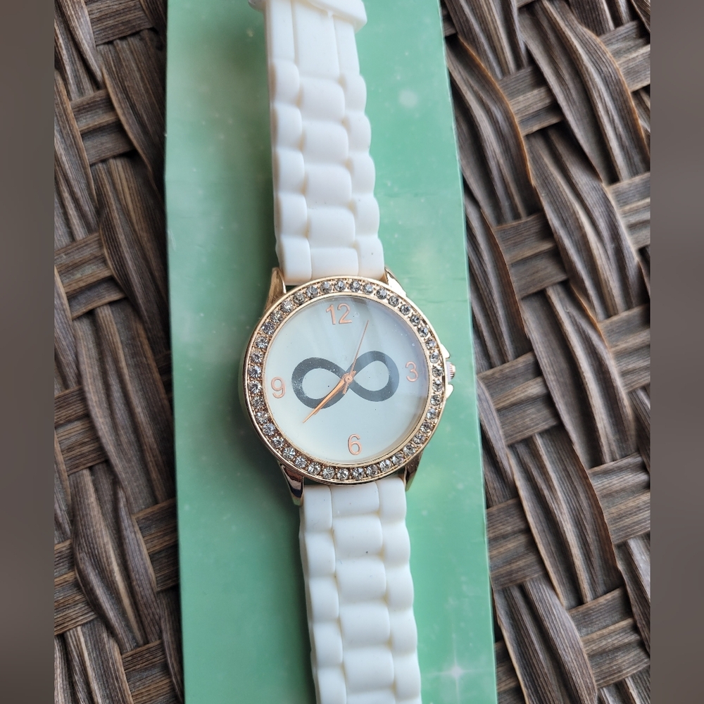 White Infinity Symbol Watch with Rhinestones